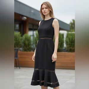 Calvin Klein Elegant Black Sleeveless illusion Dress